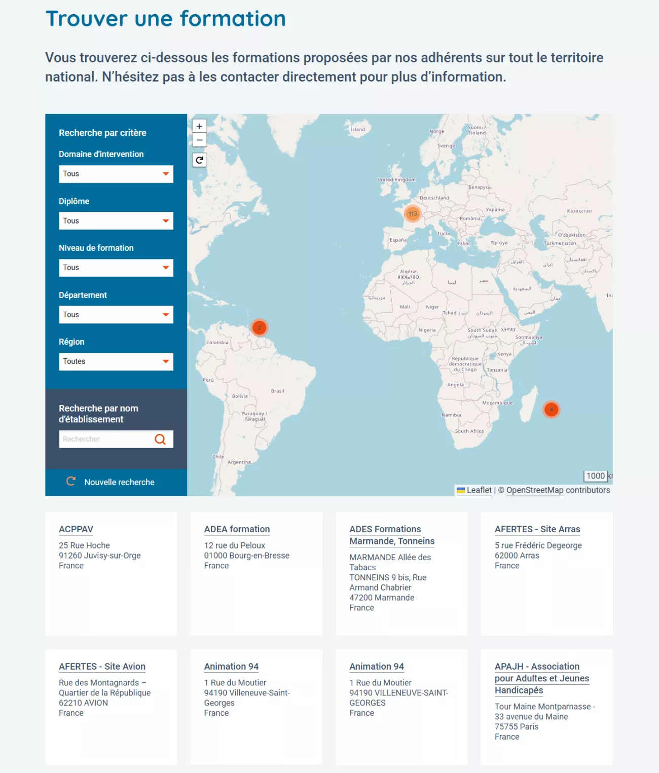 Carte des établissements